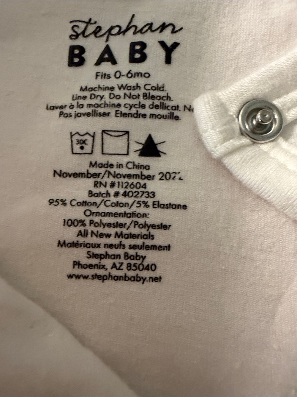 White Baby Gown Stephan Baby with Pink Rose and Olive Satin Bow Size 0-6 Months - Picture 9 of 9